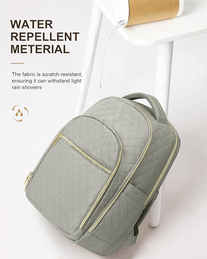 Travel Backpack for Women, Flight Approved Carry On Backpack, 15.6 Inch Laptop Backpack with USB Charging Port Water Resistant Anti-Theft Casual Daypack for Weekender Business Work, Grey Brown