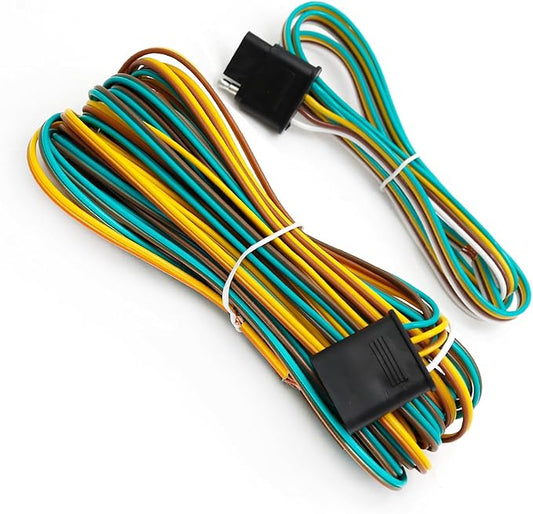 25ft Trailer Light Wiring Harness Kit, 21FT Male Plug  4FT Female Plug for Trailer Light with 4 Pin Flat Extension Connector 5 Wire Harness for Utility Boat Lights Kits
