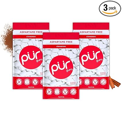 PUR Gum  Aspartame Free Chewing Gum  100 Xylitol  Natural Cinnamon Flavored Gum, 55 Pieces (Pack of 3)