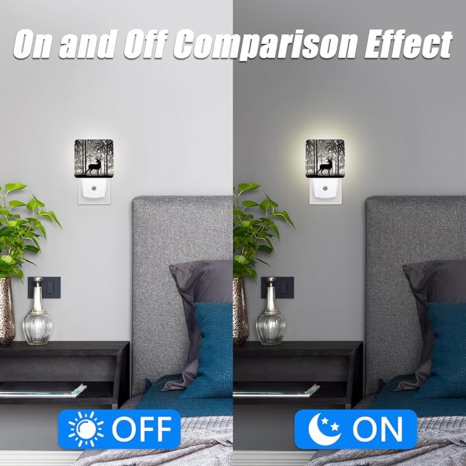 Forest Deer Night Light, Birch Tree Nightlight Plug into Wall,LED LampSuitable for Bedrooms,Kitchens,Toilets,Etc.Auto Sensor Dusk to Dawn,Energy-Saving