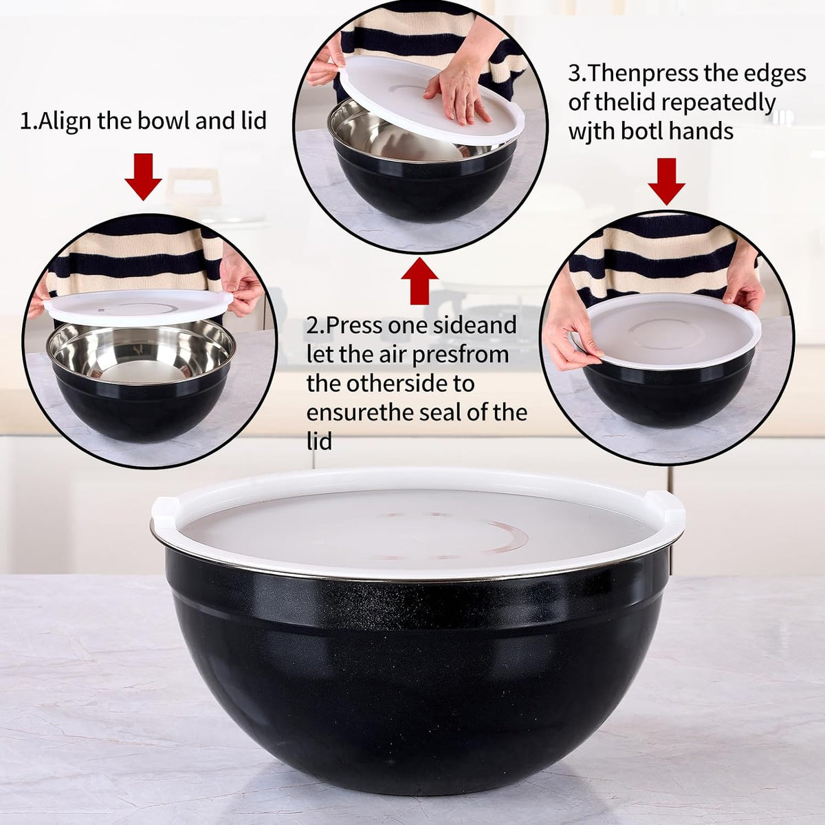 Blue Mixing Bowls with Lids Set of 7, Stainless Steel Nesting Bowl with Khaki Lid for Non-slip Mixing Prepping Storing Serving, 7 Sizes-7/3.6/2.7/2.1/1.5/1/0.8 QT