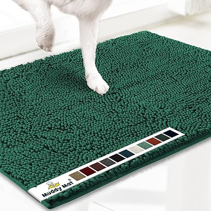 Muddy Mat Shown on TV  Super Absorbent Microfiber Dog Door Mat for Muddy Paws, Non-Slip Washable Pet Rug, Quick Dry Chenille Entryway Carpet, Machine Washable Indoor Outdoor mat, Dark Green 60"x48"