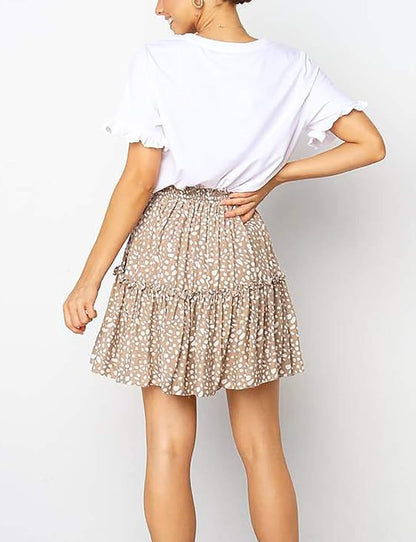 Relipop Women's Flared Short Skirt Polka Dot Pleated Mini Skater Skirt with Drawstring