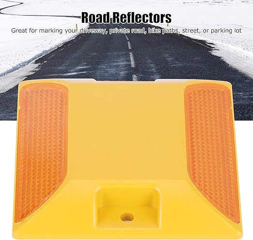 6 Pack Road Reflectors, 3.7X 3.7 inch Commercial Reflective Road Pavement Marker Reflective Road Driveway Marker Street Pavement Asphalt Stud Markers for Speeds Bumps, Sidewalks