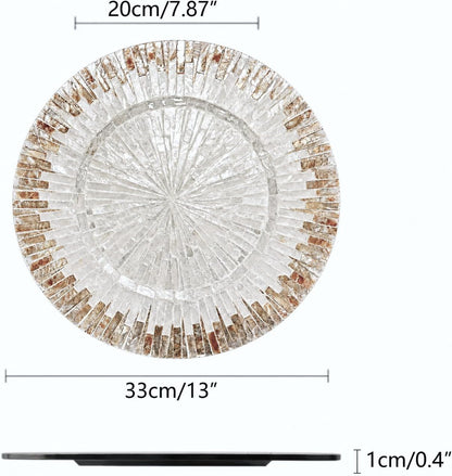 i-lan 13Inch 2 Pack Mother Of Pearl Decorative Plates for Display, Sea Shell Inlay Wood Charger Plates for Dining, Party, Modern and Rustic Decoration Placemats for Dinner Plates,Champagne Gold