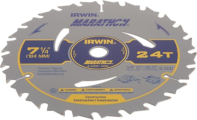 IRWIN Tools Marathon Carbide Corded Circular Saw Blade, 7 14-inch, 24T (24030) (Pack of 5)