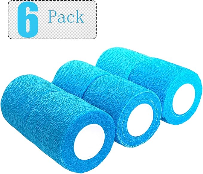 6 Pack 2 Inches Self Adhesive Wrap Bandage Self Adherent Cohesive Bandage Tape Stretch Vet Wrap Breathable Athletic Tape for Sports, Wrist, AnkleOoaBlueOoa