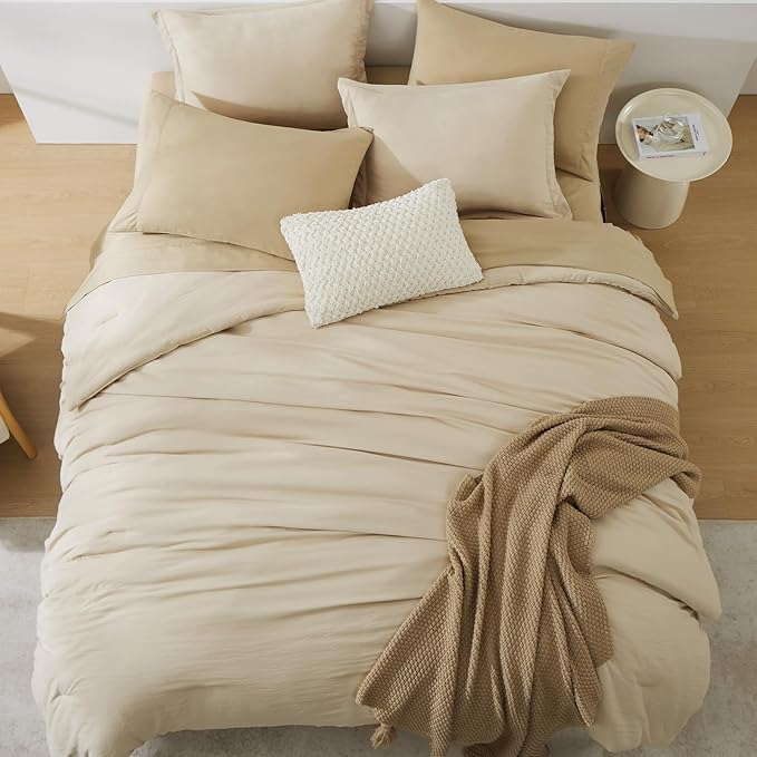 WRENSONGE Beige Twin XL Comforter Set, 5 Pcs Soft Twin Size Comforter Sets- Twin Comforter, Fitted Sheet, Flat Sheet, 2 Pillow Shams, 2 Pillowcases, Warm Twin Bedding Sets All Season