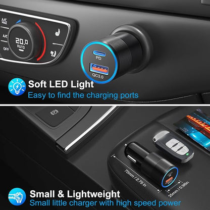 USB C Car Charger 5 Pack, 36W Dual 12V USB C & USB A Car Charger Adapter QC+PD 3.0 Fast Charging, Cigarette Lighter USB Charger, for iPhone 17 16 15 14 13 12 Pro,Samsung S26 S25 S24, Android Phone