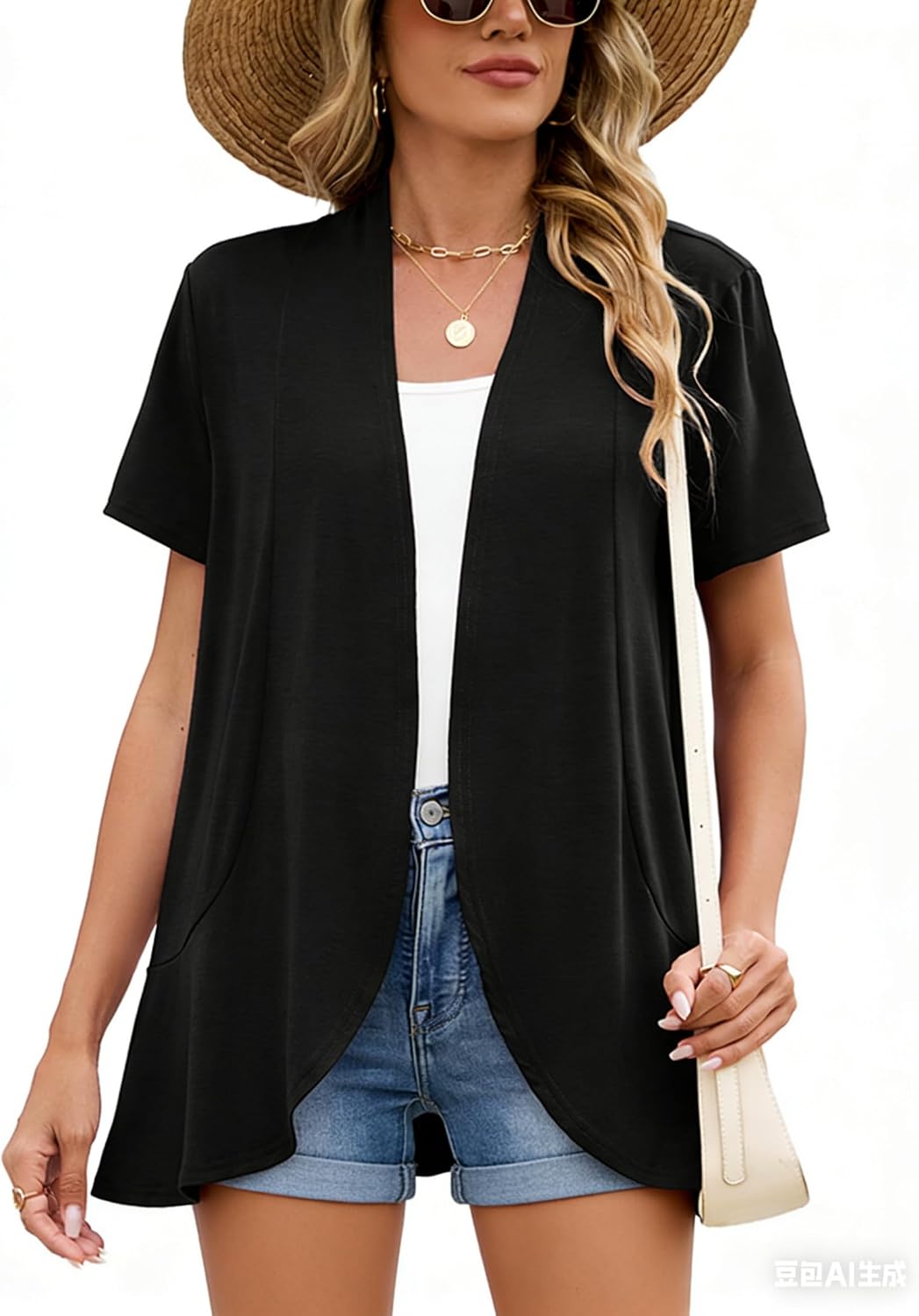 DEARCASE Women's Short Sleeve Bolero Shrugs Lightweight Cardigan Summer Casual Open Front Draped Spring Cardigans