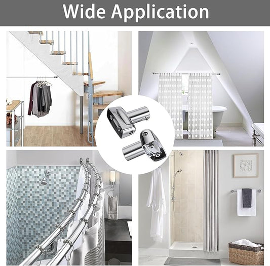 Kokone Shower Curtain Rod Bracket Set of 2 Adjustable 180° Rotation Bracket for Curved Shower Curtains Rod Sturdy Zinc Alloy Wall Mounted Shower Curtain Rod Holder for Bathroom,Wardrobe,Kitchen,Silver