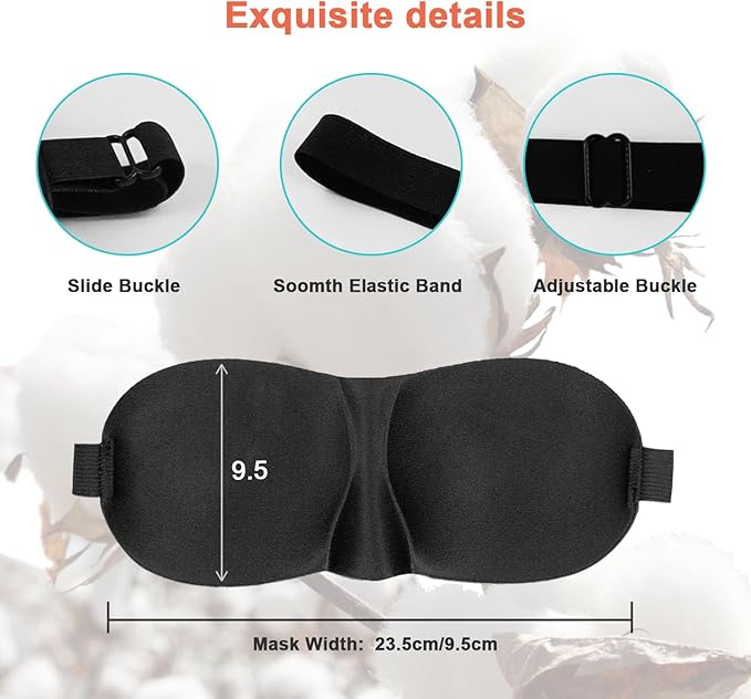 Sleep Masks for Women Men, Blackout Blindfold Eye Cover for Travel, 3D Eye Mask for Deep Sleep, Sleep Mask for Side Sleeper, Eye Mask with Adjustable Strap for Sleeping,Soft Breathable Eye Cover,Black