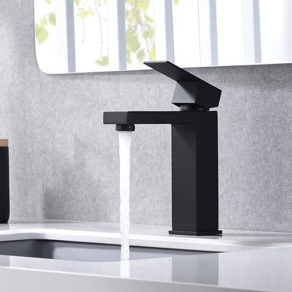 sumerain Matte Black Bathroom Faucet Single Hole Bathroom Sink Faucet SUS 304 Stainless Steel