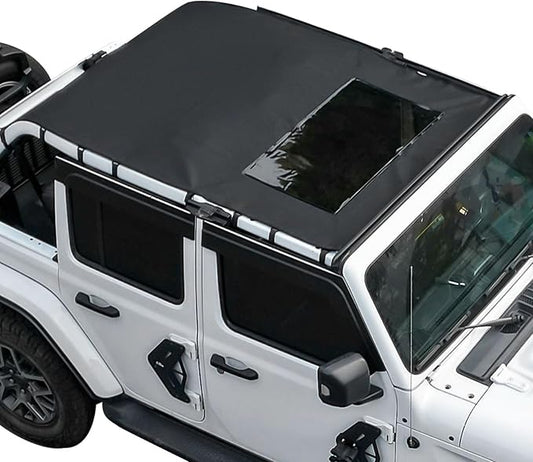 JOYTUTUS Sun Shade Top Compatible with Wrangler JLU 4 Door 2018-2023, Waterproof Canvas Roof Top Cover Wrangler JL Sunshade Blocks Rain, UV, Wind, Noise