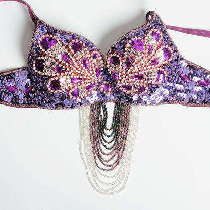 Belly Dance Costume Set for Women Sexy Tribal Belly Dance Bra and Belt Carnival Professional Dancing Suit Outfit