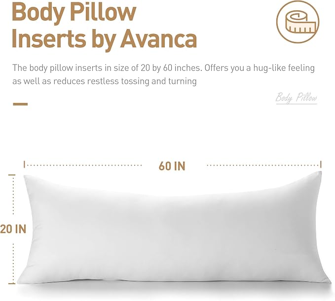 Acanva Fluffy Bed Sleeping Side Sleeper Body Pillow Insert, Long 20” x 60”, Gray