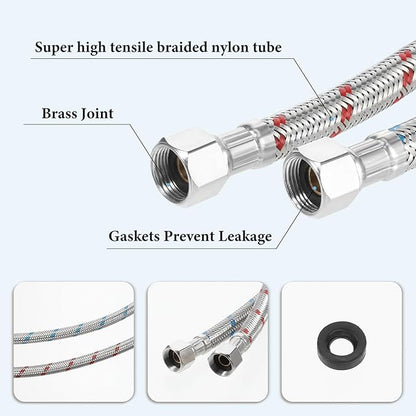 24 Inch Faucet Supply Lines, 2 PCS Faucet Hose Bathroom Kitchen Faucets Lines Braided Stainless Steel Supply Hose for Hot and Cold Water Supply(38-Inch Female Compression Thread X M10 Male Connector)