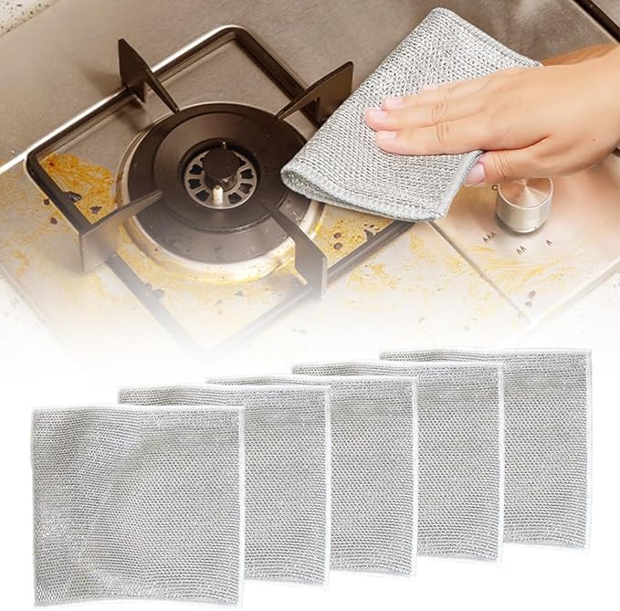 Multipurpose Wire Dishwashing Rags, 2024 New Metal Wire Dishwashing Cloths Towels Scrubs Cleans, Premium Scrubbing Wire Dishwashing Rags Non-Scratch Wire Dishcloth for Dishes, Sinks(5)