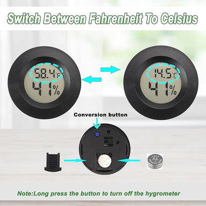 Mini Hygrometer Thermometer Digital Humidity Meter IndoorOutdoor Humidity Monitor Reptile Thermometer for Humidors Greenhouse Garden Cellar Fahrenheit(F) Celsius(C) 2 Pack