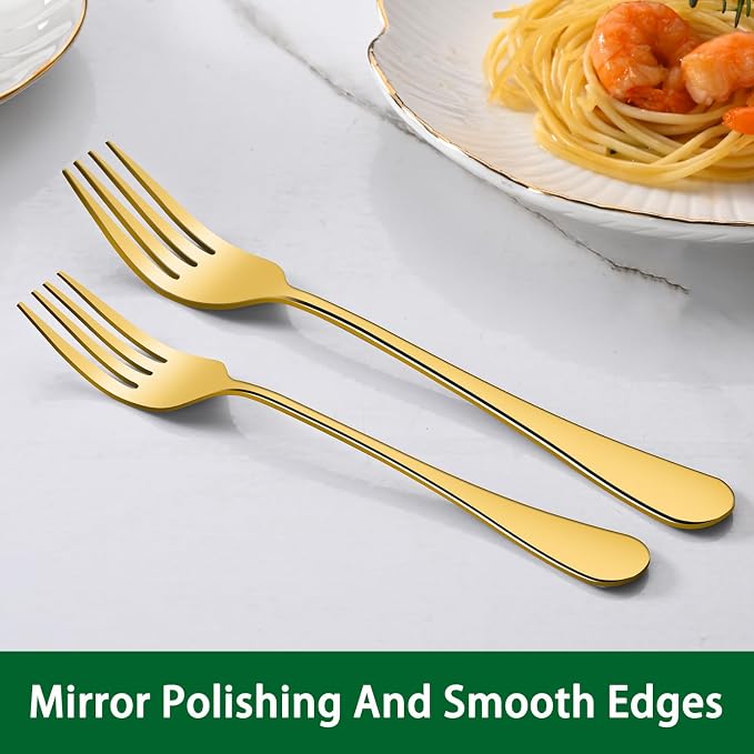 16-Piece Gold 8 Inches Stainless Steel Dinner Forks Set,Golden Silverware Fork,Durable Mirror Polishing Table Forks For Restaurant And Hotel