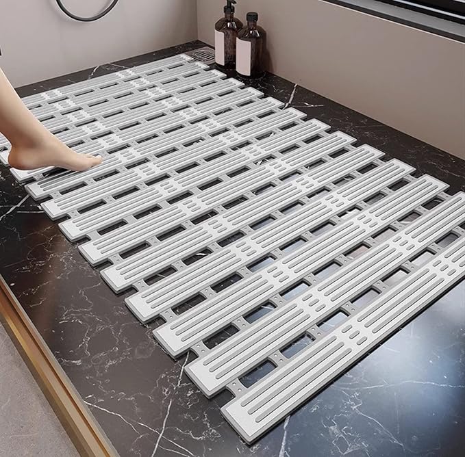 Non Slip Bathtub Mat,Soft Rubber Non Slip Shower Mats,Comfortable for Feet,Simple Design,Easy Clean,Quick Drying,with Sturdy Suction Cup,for Slippery Surfaces (Grey-White,68  40cm26.77  15.75in)