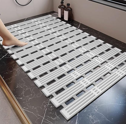 Non Slip Bathtub Mat,Soft Rubber Non Slip Shower Mats,Comfortable for Feet,Simple Design,Easy Clean,Quick Drying,with Sturdy Suction Cup,for Slippery Surfaces (Grey-White,68  40cm26.77  15.75in)