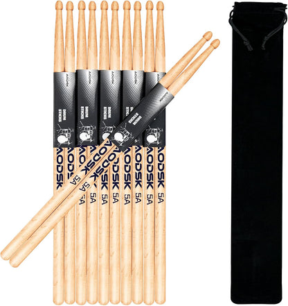 AODSK Drum Sticks 5A Classic America Maple Wood Tear Drop Tip Drumsticks Anti-Slip,Suitable for adults and children with storage Bags-1 Pairs