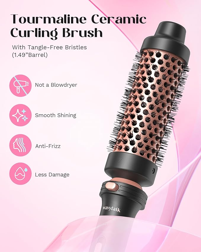 Wavytalk 5 in 1 Curling Wand Set, Multi Curl, Curling Wand Set with Curling Brush and 4 Interchangeable Ceramic Curling Wand(0.5-1.25), Instant Heat Up Wand Curling Iron (Rose Gold)