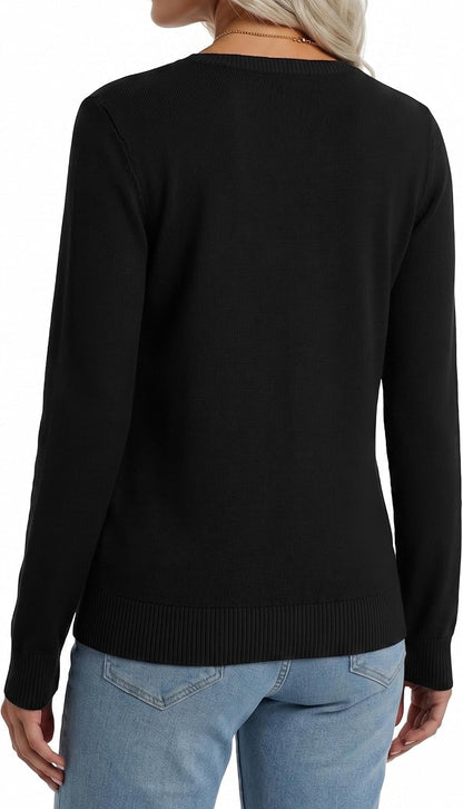 QUALFORT Women's 100% Cotton Sweater Midweight Long Sleeve Soft Knit Pullover Sweater 2026 Fall Winter Tops.