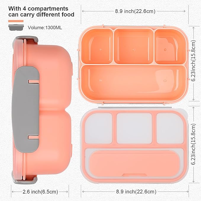 Bento Box Lunch Containers for Adults 5 Cup,Bento Boxes with 4 Compartments &Fork,Leak-proof,Microwave/Dishwasher/Freezer Safe,Pink