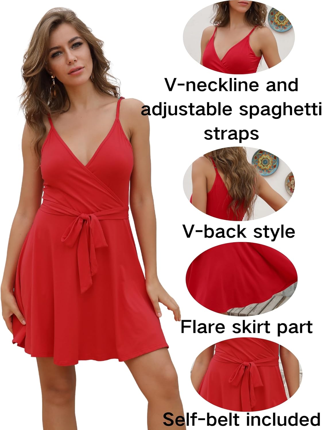 Aphratti Women's Summer Dress Casual Mini Sexy V-Neck Spaghetti Strap Faux Wrap Fit and Flare Short Sundress