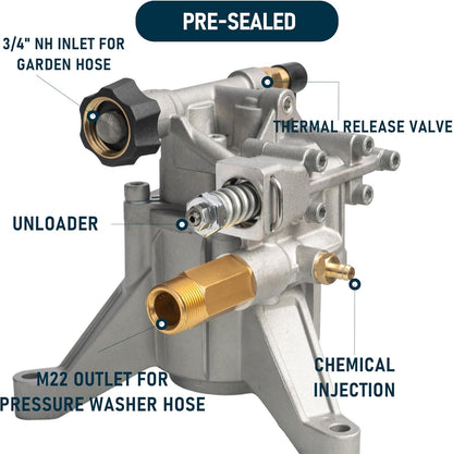 Hourleey 7/8" Shaft Vertical Pressure Washer Pump, 3400PSI 2.5GPM, Replacement Pump for Power Washer, Compatible with Honda, Simpson, RYOBI, Briggs & Stratton, Subaru, Craftsman (Pump Only, No Accessories Included)