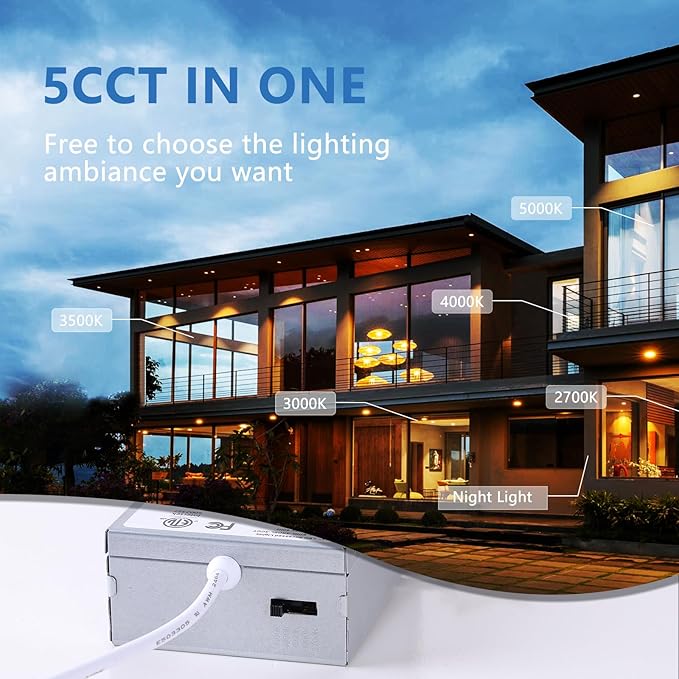 4 Inch LED Recessed Lights with Night Light - Canless Ultra Thin Wafer Downlight Pot Outdoor Exterior Soffit Lighting, Dimmable & 5 CCTSelectable, 9W, ETL & Energy Star, 2 Pack