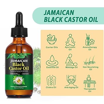 Jamaican Black Castor Oil, Organic Castor Oil for Hair Growth, Cold Press Unrefined, Thicker Eyelashes and Eyebrows, Massage Oil for Aromatherapy 60ML