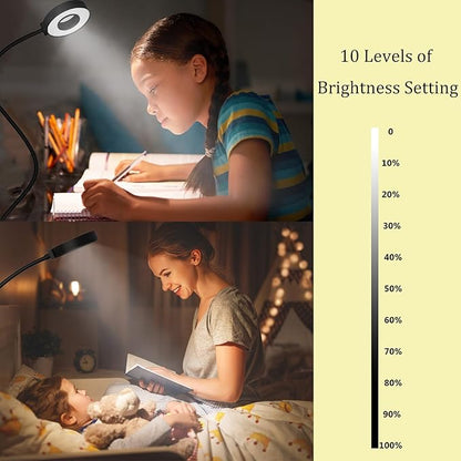 Clamp on Desk Lamp, LED Reading Light with Clamp - 3 Color Modes & 10 Brightness, 360°Adjustable Flexible Gooseneck Book Light for Office, Home, Reading and More - 18 inches Black
