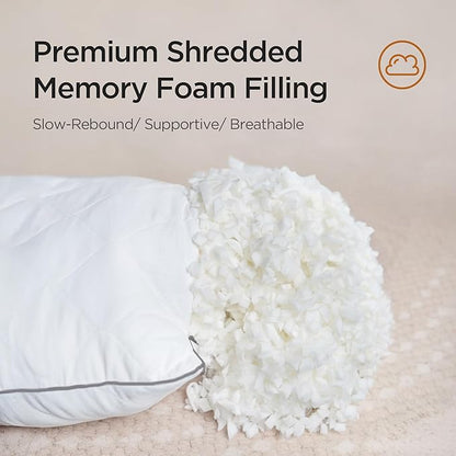 Acanva Cooling Bed Pillows for Sleeping 2 Pack, Luxury Hotel Quality Shredded Memory Foam Filling with Breathable Cover for Side Back and Stomach Sleepers, Standard Size, White 2 Count