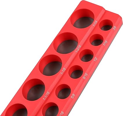 HFS(R) 12-inch Magnetic Socket Organizer Set Magnetic Socket Organizer Tray SAE Standard 12" Socket Holder Magnetic Tool Organizer 16 Slot Red Hold