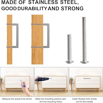Cabinet Pulls Brushed Nickel Cabinet Handles Square Drawer Pulls, 5 Pack 5 Inch Stainless Steel Kitchen Door Cupboard Cabinet Handles, Cabinet Hardware Drawer Handles, 128mm Hole Centers