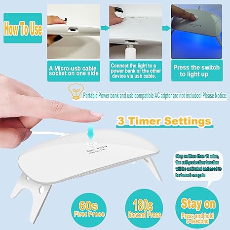 Kepma UV LED Nail Dryer Mini lamp Portable Curing Light for Gel Nail Polish,6w(White)
