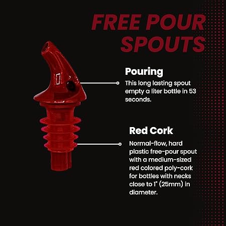 1 Dozen Medium Red Free-Pour Spouts  Fits 750ml, 1L,  1.75L Bottles, Perfect for Patron  Liquors with Wide Bottle Necks