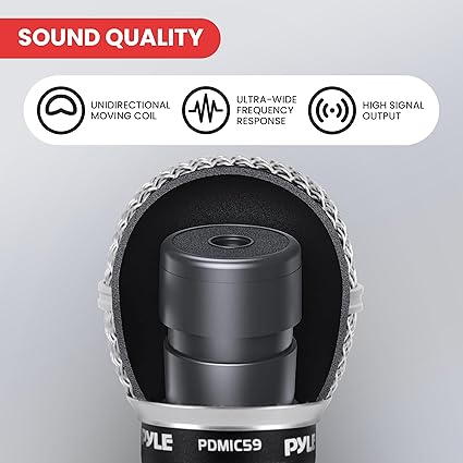 Pyle Professional Dynamic Vocal Microphone - Moving Coil Dynamic Cardioid Unidirectional Handheld Microphone with ONOFF Switch Includes 15ft XLR Audio Cable to 14'' Audio Connection - PDMIC59