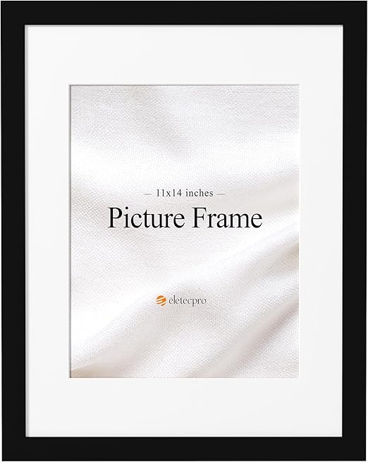 eletecpro 11x14 Picture Frame, Matted to 8x10 Photo or 11x14 without Mat, Black Poster Frame Made of Engineered Wood with Acrylic for Wall Mount or Tabletop Display, Classic Home Wall Decor
