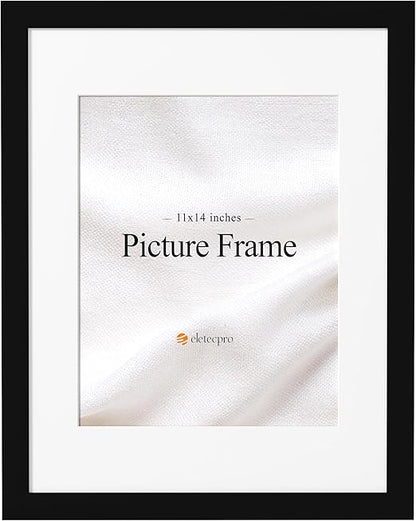 eletecpro 11x14 Picture Frame, Matted to 8x10 Photo or 11x14 without Mat, Black Poster Frame Made of Engineered Wood with Acrylic for Wall Mount or Tabletop Display, Classic Home Wall Decor