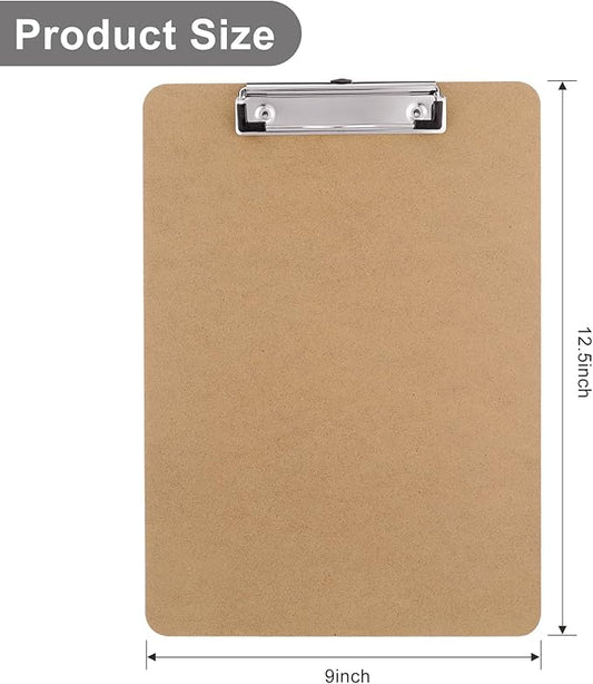 Wood Clipboards Set of 4, Letter Size Hardboard Clip Board 8.5x11 for Classroom, Students, Kid, A4 Standard Size 9" x 12.5" with Low Profile Clip, Office  School Supply