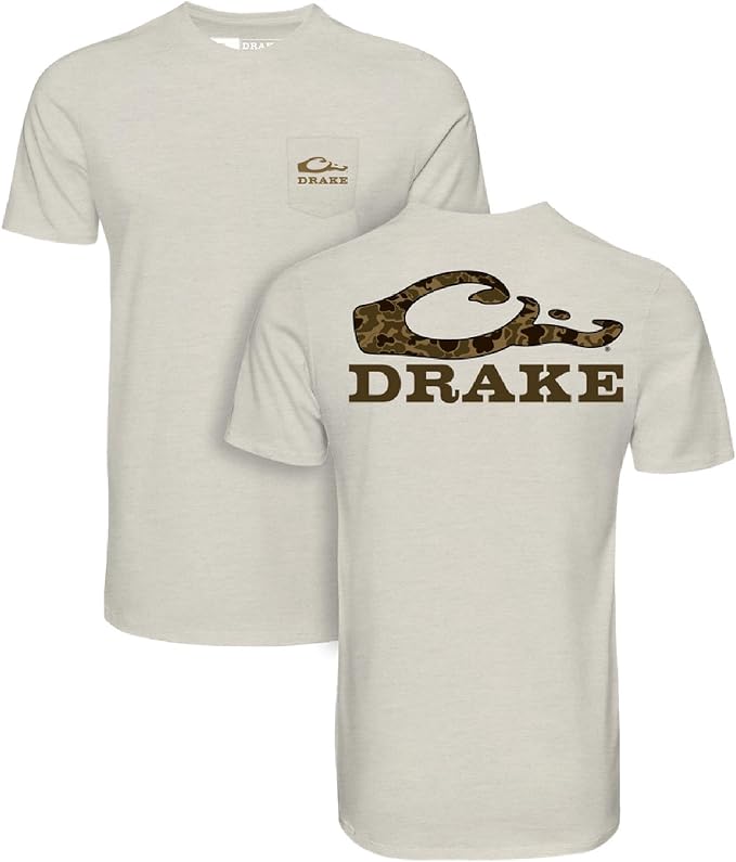 Drake Waterfowl Men's Drake Stacked Logo Old School Short Sleeve T-Shirt | Lightweight, Breathable, Quick-Dry Cotton Blend Fabric, Classic Stacked Logo Styling