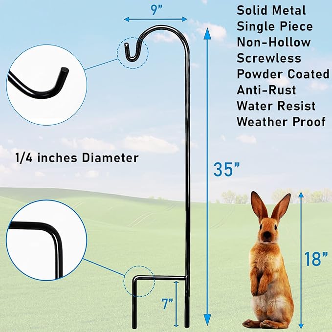 Ashman Shepherds Hook 10 Pack Black, 35 Inches Tall, Made of Premium Metal for Hanging Solar Light, Bird Feeders, Mason Jars, Garden Stake and Wedding Decor.