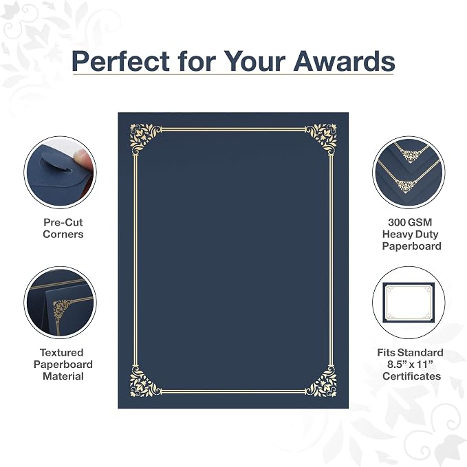 BELLE KR® Blue Certificate Holders 8.5 x 11, 50 Pcs - Diploma Cover Can be Used as Award Certificate Covers with Gold Foil Border for Letter Size 8.5" x 11" Certificates, Cardstock and Documents