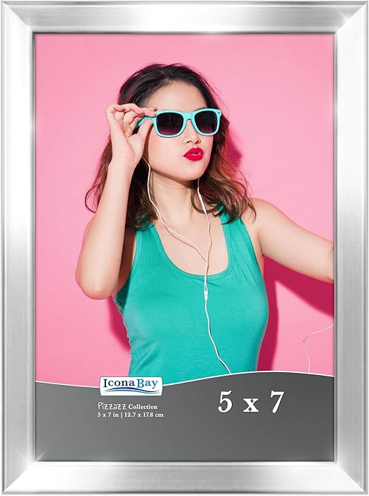 Icona Bay 5x7 Picture Frame, Silver Solid Wood Scandinavian Style Frame for Photo, Pizzazz Collection