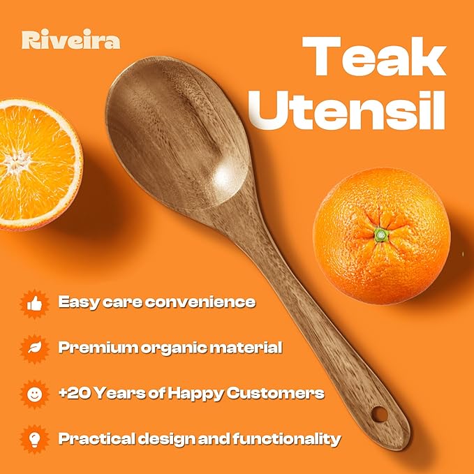 Riveira 1-Piece Light Teak Wooden Salad Spoon Ai Premium Teak Wooden Spoons for Cooking Ai Durable Wooden Spoons for Cooking Non Toxic for Safe Cooking