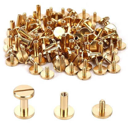 Chicago Binding Screws - 4mm x 10mm Binding Posts - 10mm Phillips Nut - Chicago Screw Binding Post Screw Kit for DIY Leather Decoration Scrapbook Photo Albums Bookbinding (Brass, 50 PCS)